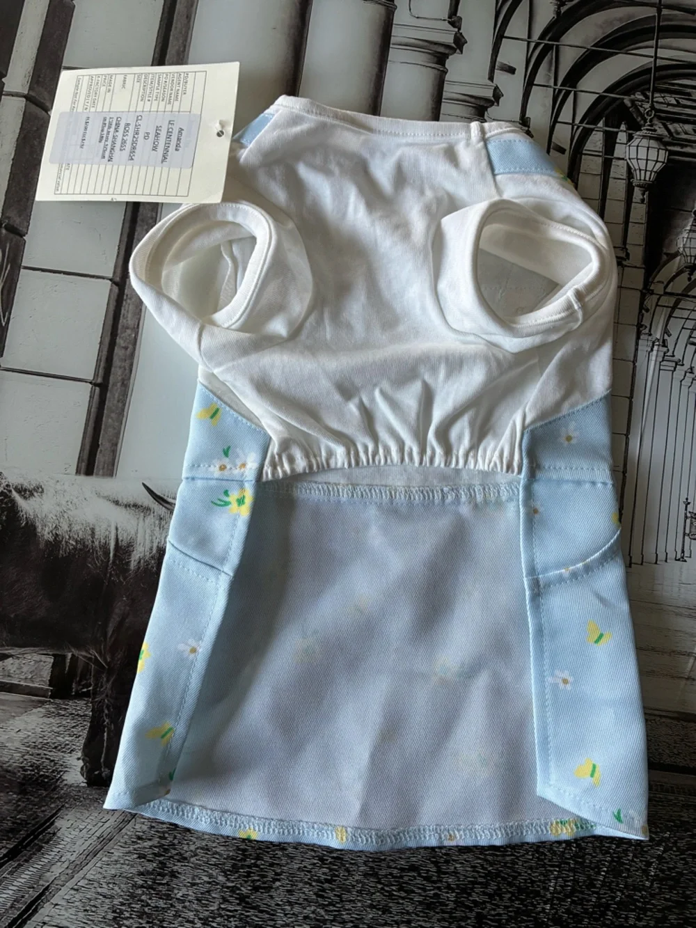 Cream 'HOORAY' Knit Pet Sweater + Light Blue Floral Pinafore Dress Set